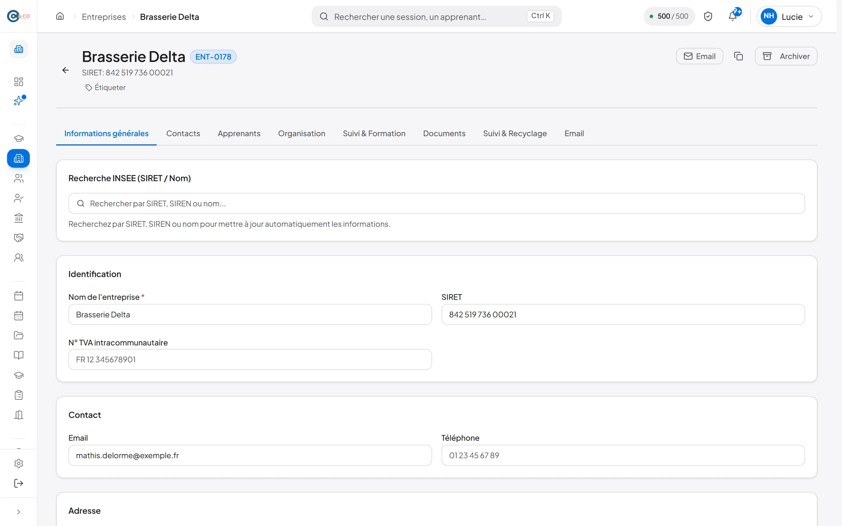 Entreprises et apprenants dans Solution OF