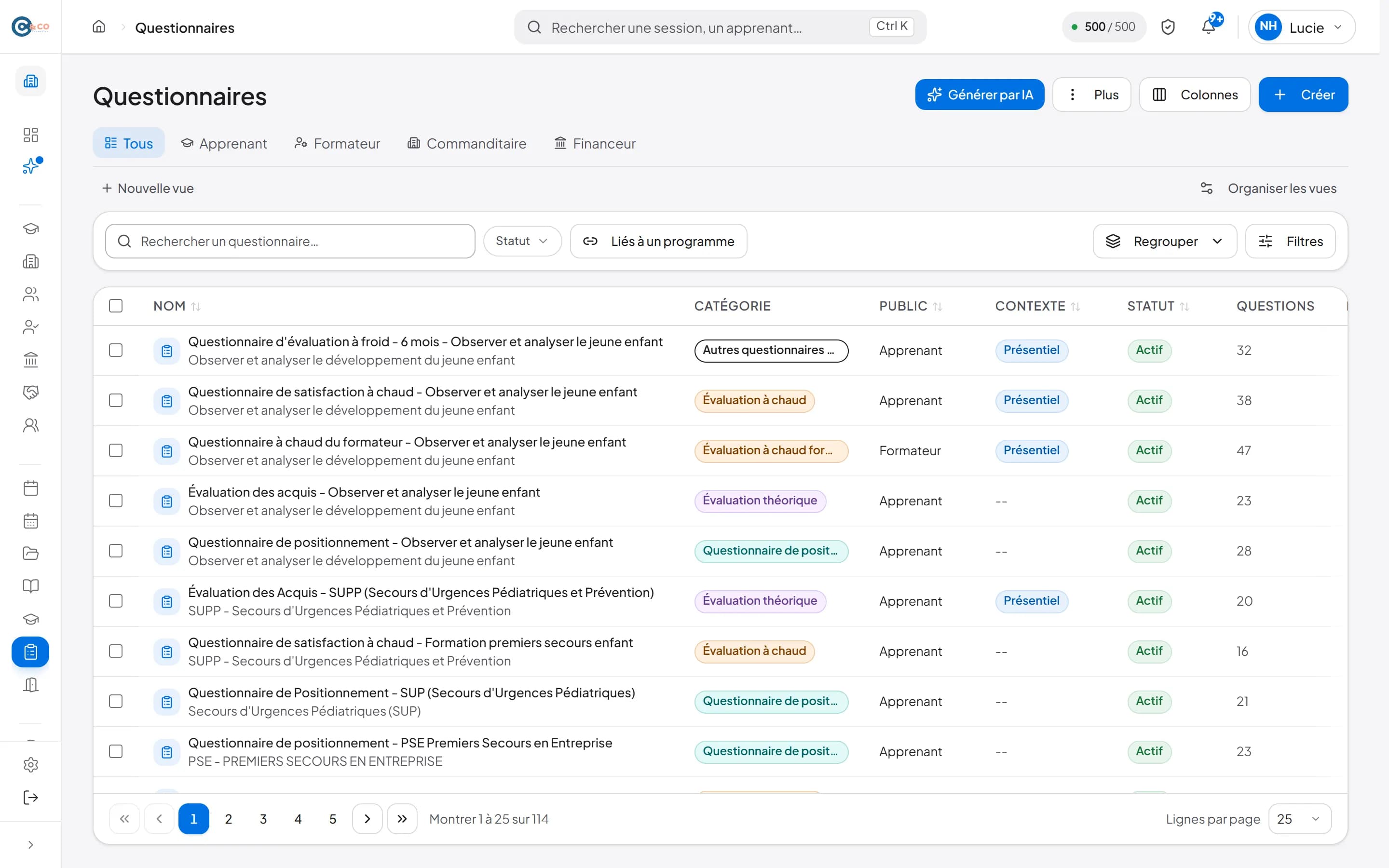 Questionnaires dans Solution OF