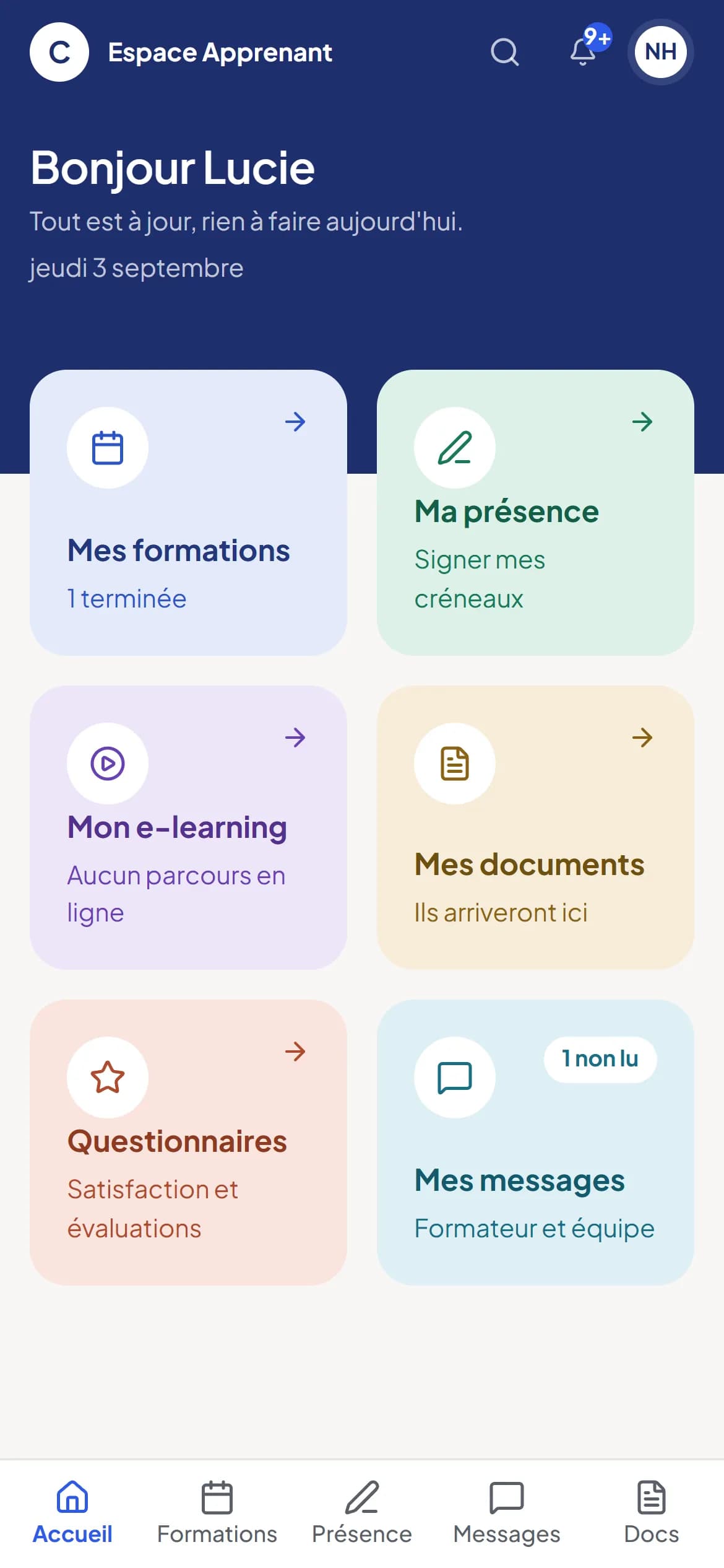 Espace apprenant sur téléphone