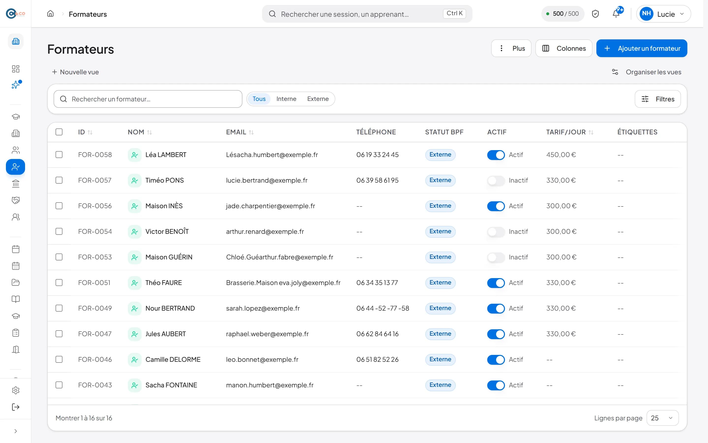 Liste des formateurs